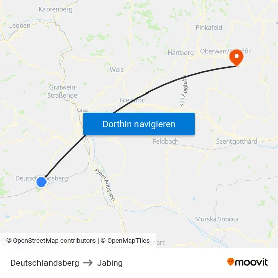 Deutschlandsberg to Jabing map