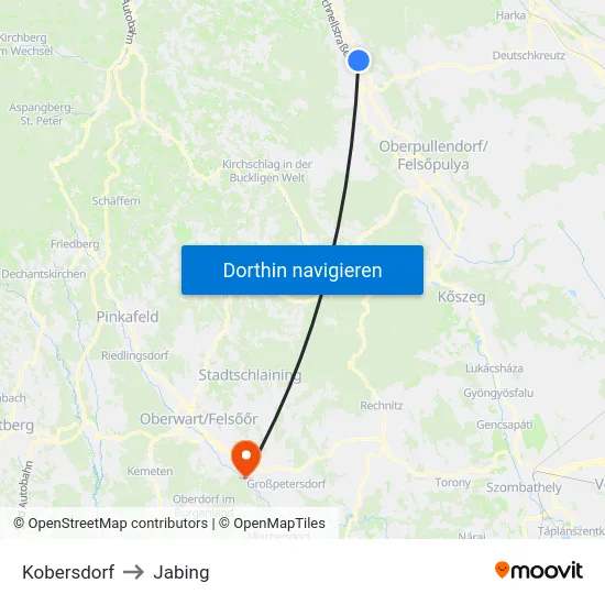 Kobersdorf to Jabing map