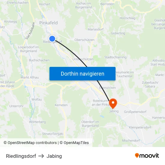 Riedlingsdorf to Jabing map