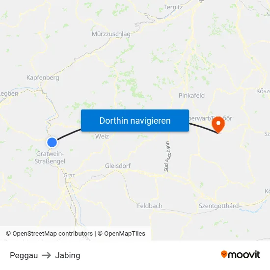 Peggau to Jabing map