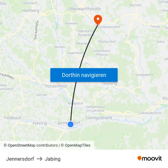 Jennersdorf to Jabing map