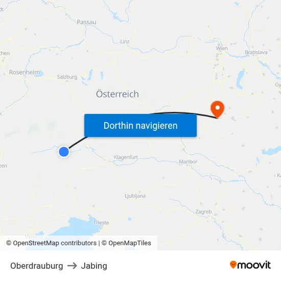 Oberdrauburg to Jabing map