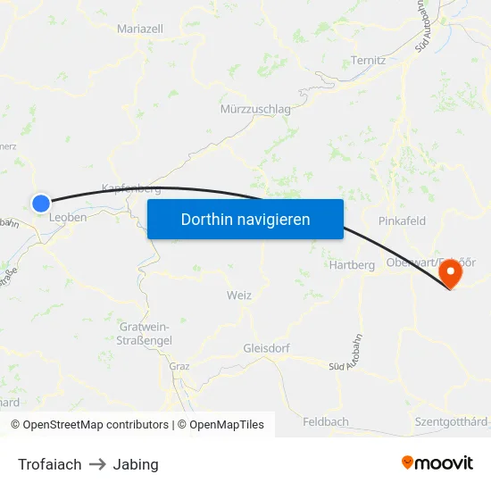 Trofaiach to Jabing map