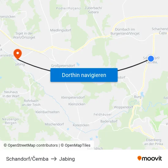 Schandorf/Čemba to Jabing map