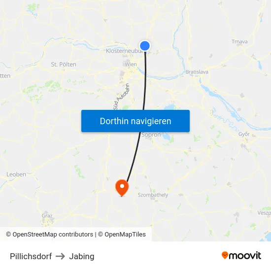 Pillichsdorf to Jabing map