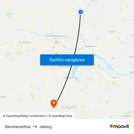 Bernhardsthal to Jabing map