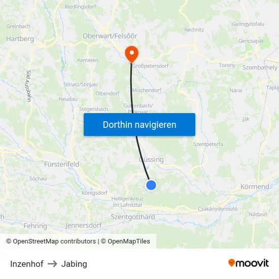 Inzenhof to Jabing map