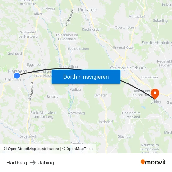 Hartberg to Jabing map