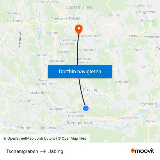 Tschanigraben to Jabing map