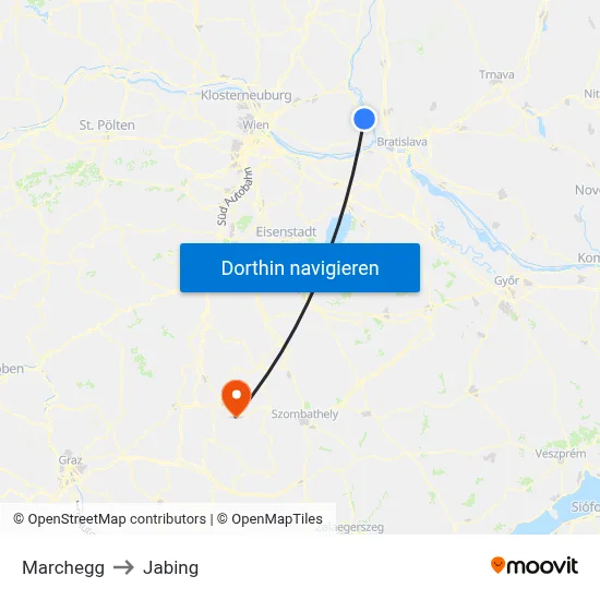 Marchegg to Jabing map