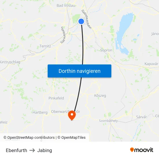 Ebenfurth to Jabing map