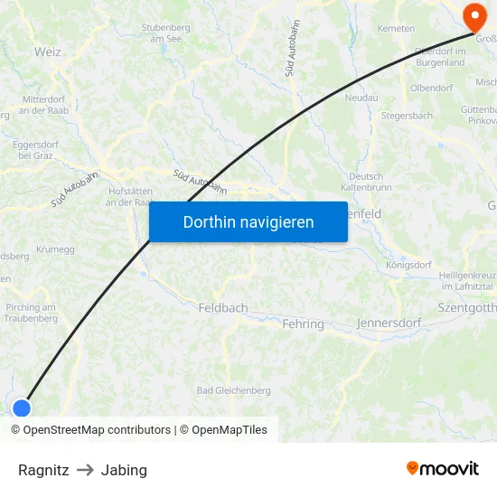 Ragnitz to Jabing map