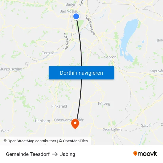 Gemeinde Teesdorf to Jabing map