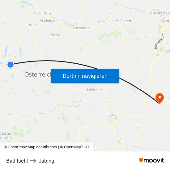 Bad Ischl to Jabing map