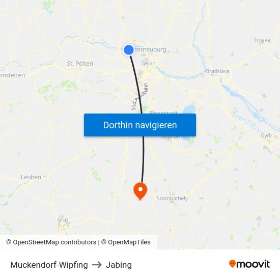 Muckendorf-Wipfing to Jabing map