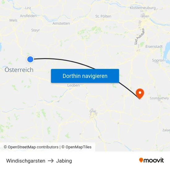 Windischgarsten to Jabing map