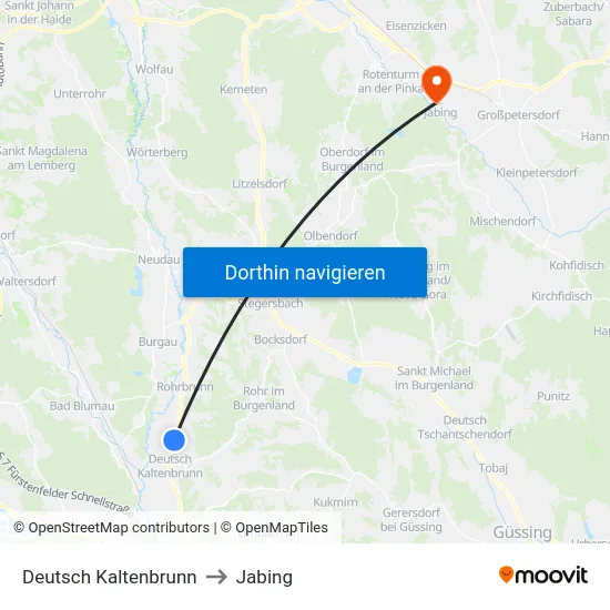 Deutsch Kaltenbrunn to Jabing map
