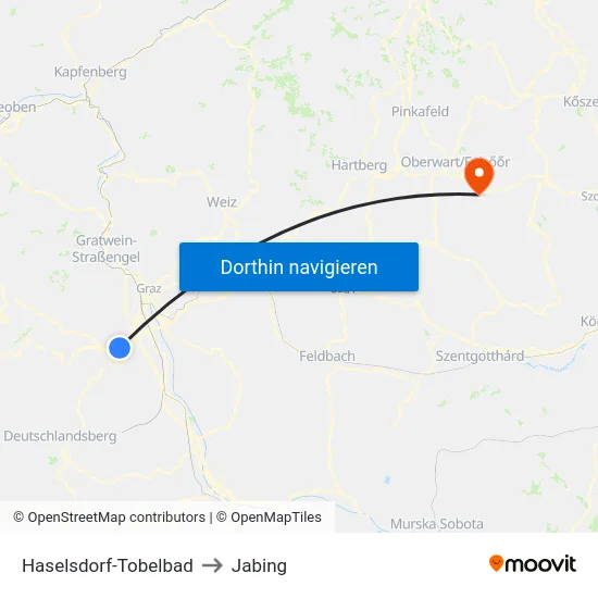 Haselsdorf-Tobelbad to Jabing map