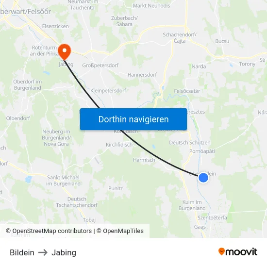 Bildein to Jabing map