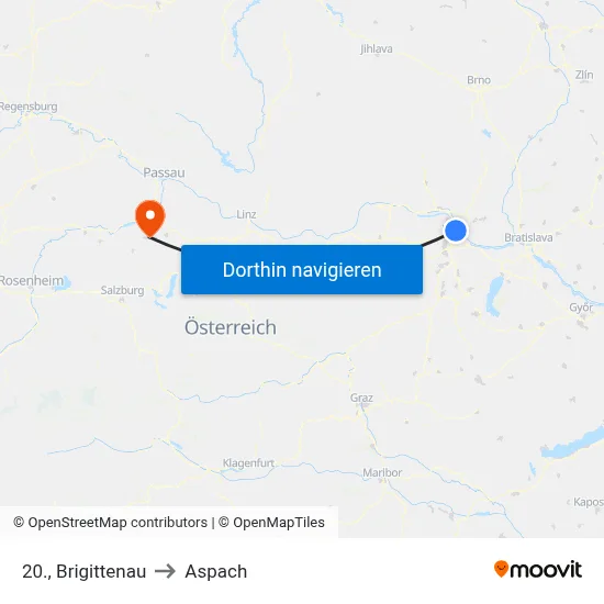 20., Brigittenau to Aspach map