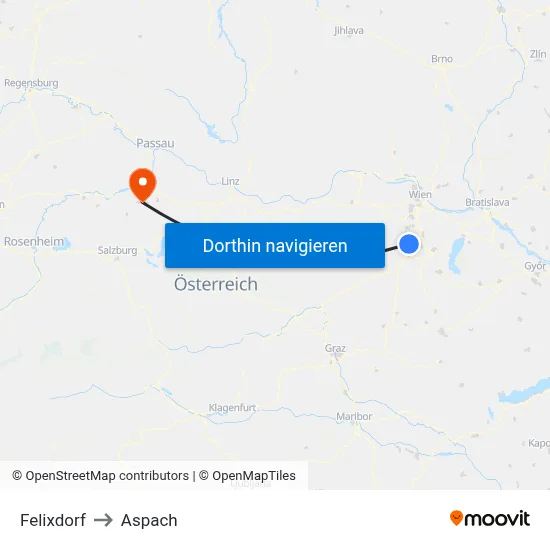 Felixdorf to Aspach map