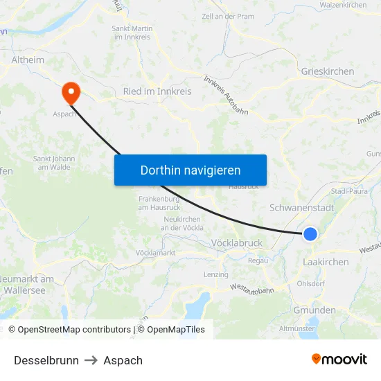 Desselbrunn to Aspach map