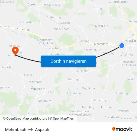 Mehrnbach to Aspach map