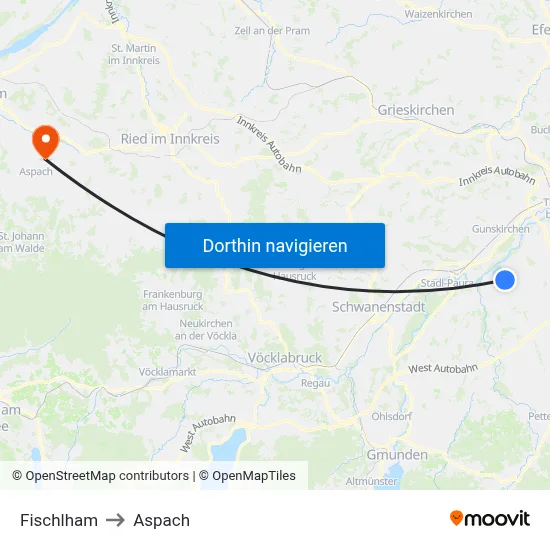 Fischlham to Aspach map
