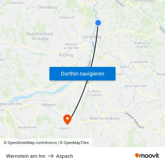 Wernstein am Inn to Aspach map