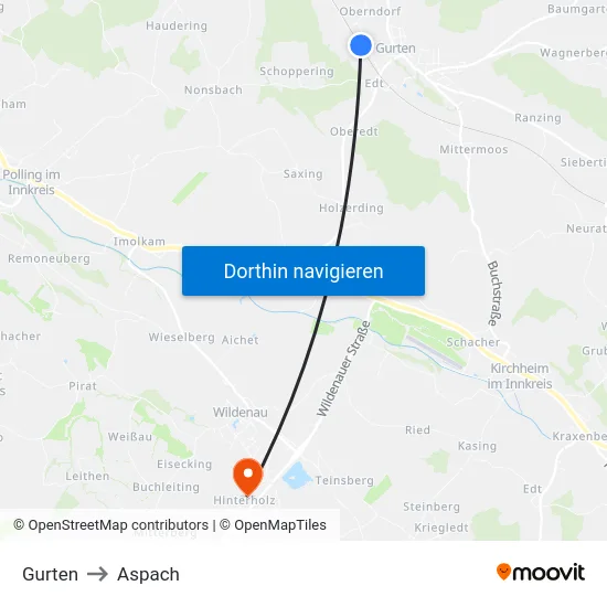 Gurten to Aspach map