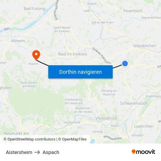 Aistersheim to Aspach map