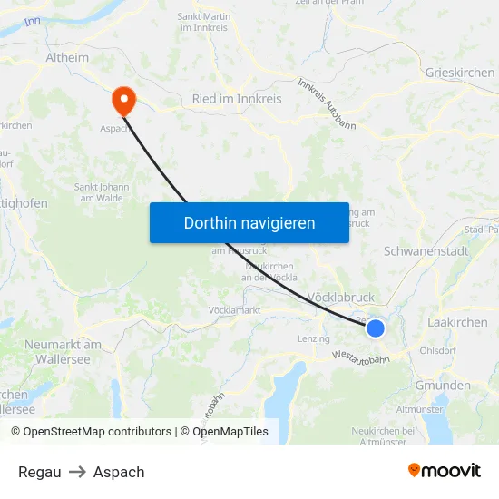 Regau to Aspach map