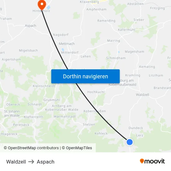 Waldzell to Aspach map