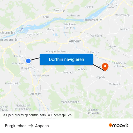 Burgkirchen to Aspach map