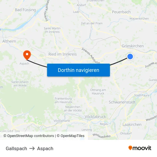 Gallspach to Aspach map