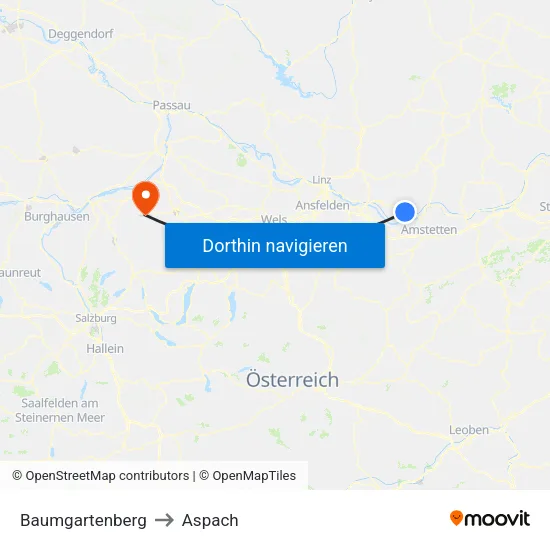 Baumgartenberg to Aspach map