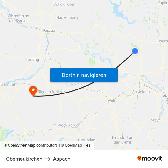Oberneukirchen to Aspach map