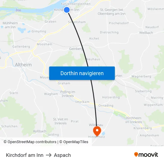 Kirchdorf am Inn to Aspach map