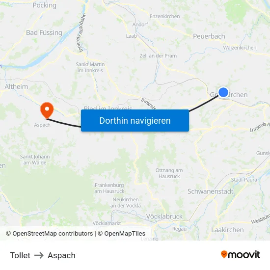 Tollet to Aspach map