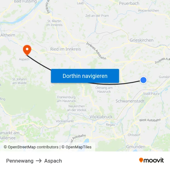 Pennewang to Aspach map