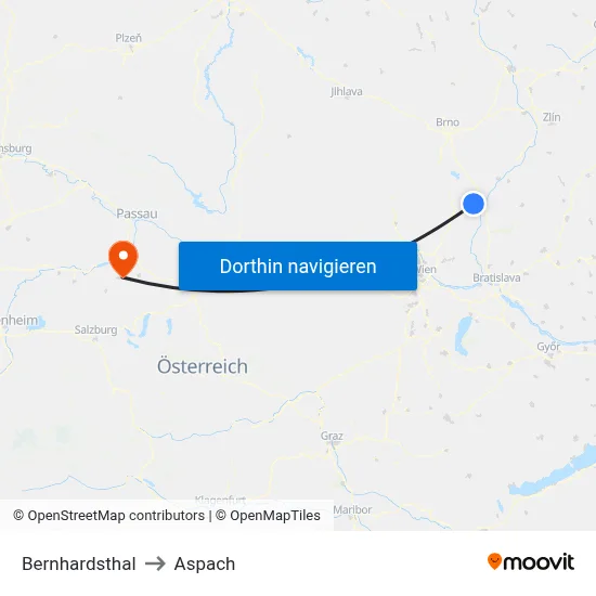 Bernhardsthal to Aspach map
