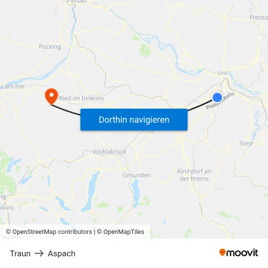 Traun to Aspach map