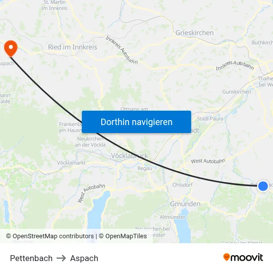 Pettenbach to Aspach map