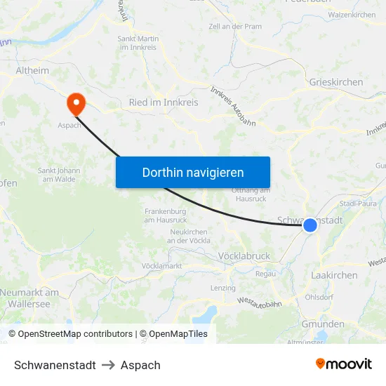 Schwanenstadt to Aspach map