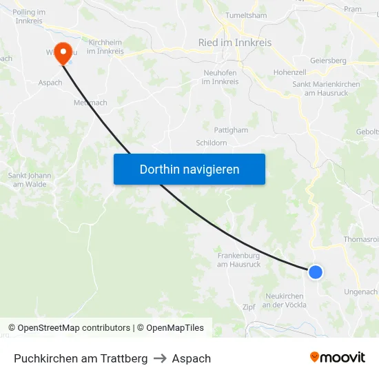 Puchkirchen am Trattberg to Aspach map