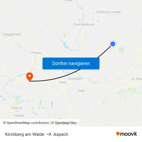 Kirchberg am Walde to Aspach map