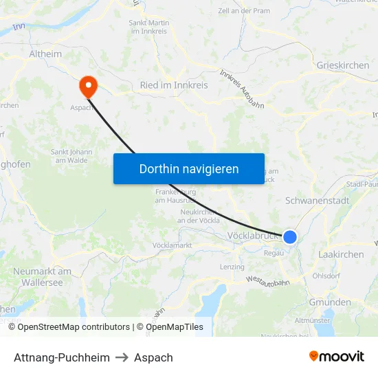 Attnang-Puchheim to Aspach map
