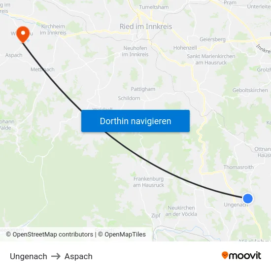 Ungenach to Aspach map