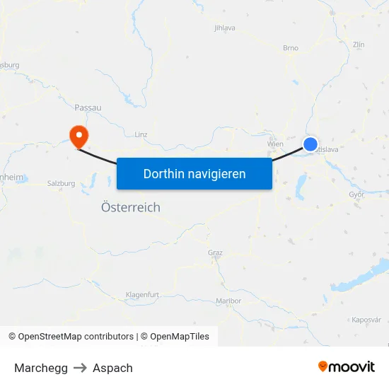 Marchegg to Aspach map