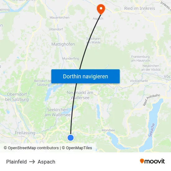 Plainfeld to Aspach map